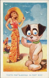 Jinky Dog Woman Huge Hat Beach 'That's For Sleeping In' Comic #32 Postcard G64 