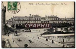 Paris - 4 - Parvis Notre Dame and & # 39Hotel God - horse - horse - Old Postcard