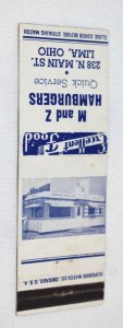 M and Z Hamburgers Lima Ohio Advert Superior Match Co 20 Strike Matchbook Cover