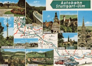 Stuttgart Autobahn German Map Postcard