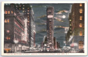 Vintage New York Night Scene Postcard The Gay White Way 42nd Street