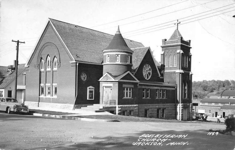 Jackson Minnesota birds eye view Presbyterian Church real photo pc Z18485