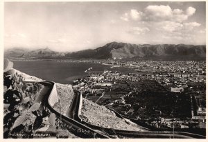 Vintage Postcard Real Photo Panorama Lake Buildings Mountains Palermo Italy