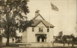 Canaan NH School Bldg American Flag Kids Playing c1915 Real Photo Postcard