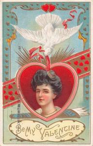 D61/ Valentine's Day Love Holiday Postcard 1912 Chicago Woman Dove Gold 18