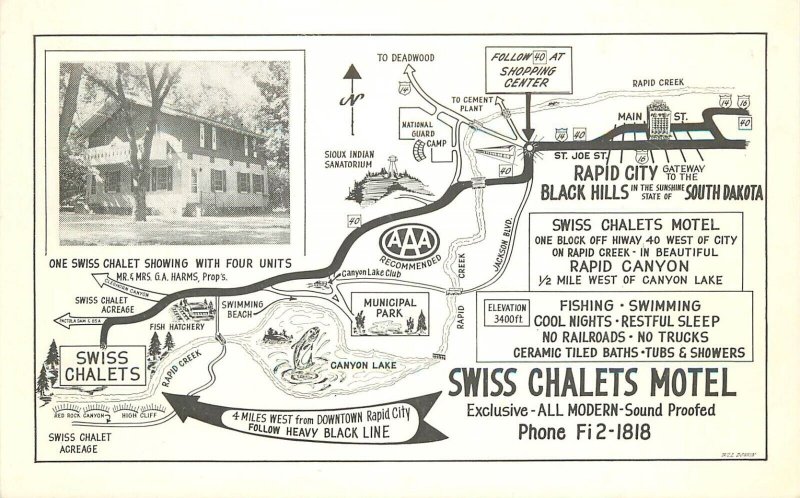 1950s South Dakota Black Hills Swiss Chalets Motel Espe Postcard 22-11691