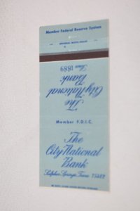 The City National Bank Sulphur Springs Texas 30 Strike Matchbook Cover