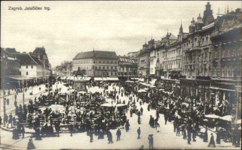 Zagreb Croatia Busy Street Scene c1910 Real Photo Postcard 