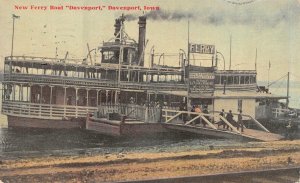 Davenport, IA Iowa  NEW FERRY BOAT DAVENPORT & DOCK~Passengers 1910 Postcard