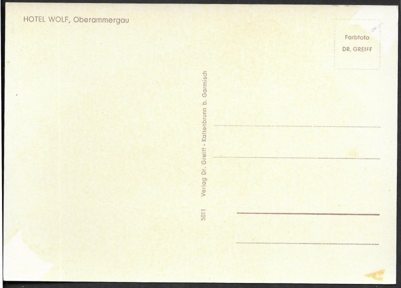 Germany. Oberammergau. Hotel Wolf.  Mint Card Beautiful.