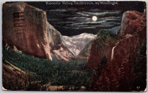 1920 Yosemite Valley CA-California by Moonlight, Moonlit Landscape, Postcard