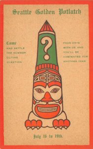 SEATTLE GOLDEN POTLATCH Poster-Style Native American Totem Pole 1910s WA Antique