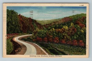 Muskegon Heights MI-Michigan, Scenic Greetings, Road Linen c1949 Postcard 