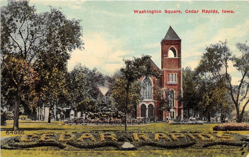 Cedar Rapids Iowa~Washington Square~Man @ Church~Cedar Rapids Flower Bed~c1910