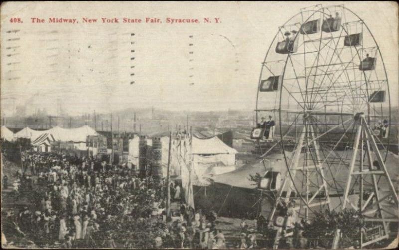 Ferris Wheel & Crowd - Syracuse NY State Fair c1910 Postcard