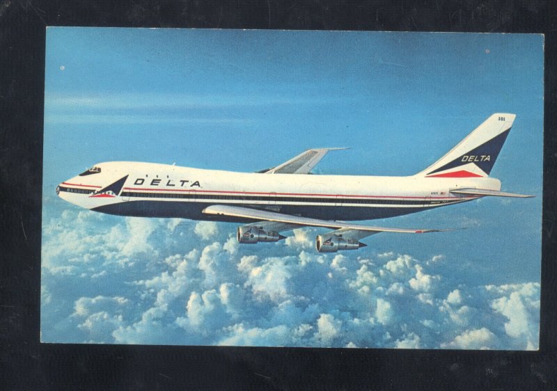 DELTA AIRLINES 747 JET AIRPLANE VINTAGE ADVERTISING POSTCARD