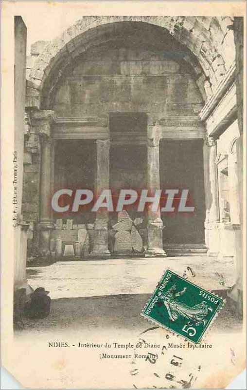 Postcard Old Nimes Interior of the Temple of Diana Lapidary Museum (Roman Mon...