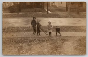 RPPC Flint MI Michigan Newton Place Cute Boys Bicycle Green Family Postcard Q21