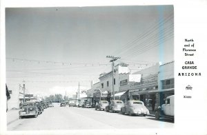 Postcard RPPC 1940s Arizona Casa Grande Florence Street autos Frasher AZ24-2965