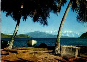 VINTAGE CONTINENTAL SIZE POSTCARD GUADELOPE VIEW OF BASSE-TERRE ISLAND & VOLCANO