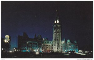 OTTAWA, Ontario, Canada, 1940-1960's; The Canadian Houses Of Parliament Illum...