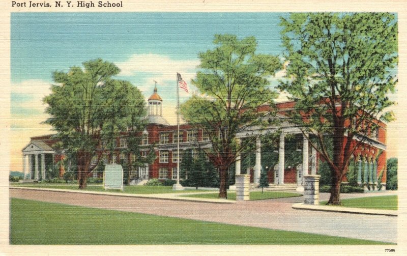 Vintage Postcard High School Campus Building Landmark Port Jervis New York NY