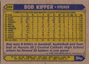 1987 Topps Baseball Card Bob Kipper Pittsburgh Pirates sk3439