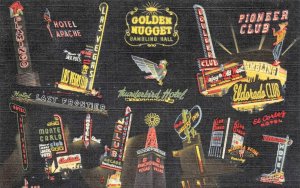 NEON SIGNS Nevada LAS VEGAS Pioneer Club Roadside Casinos 1940s Vintage Postcard