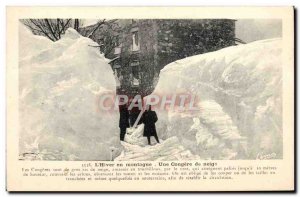 Old Postcard L & # 39Hiver In A Mountain snowdrift