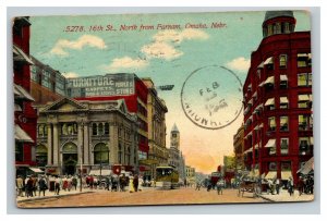 Vintage 1912 Postcard Trolleys & Pedestrians 16th Street & Farnam Omaha Nebraska