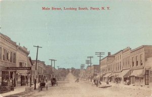 Perry New York horses buggies Main St looking south antique pc BB851