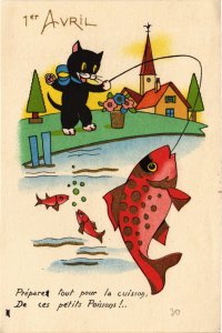 PC CATS, T1ER AVRIL, PRÉPAREZ TOUT POUR LA CUISSON, Vintage Postcard (b46677)