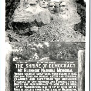 c1940s Mount Rushmore, So. Dak. RPPC Info Display Plaque Real Photo Postcard A87