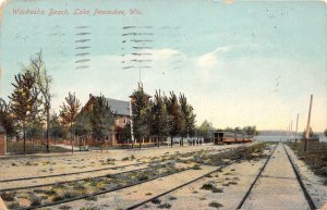 Pewaukee Wisconsin Waukesha Beach, Trolley Car, Color Lithograph Postcard U8722