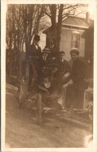 VINTAGE POSTCARD FIVE GENTLEMEN ON ANTIQUE BUGGY REAL PHOTO RPPC c. 1910 {fresh}