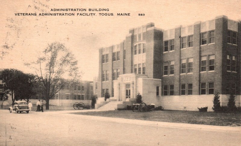 Vintage Postcard 1937 Administration Building Veteran's Facility Togus Maine ME