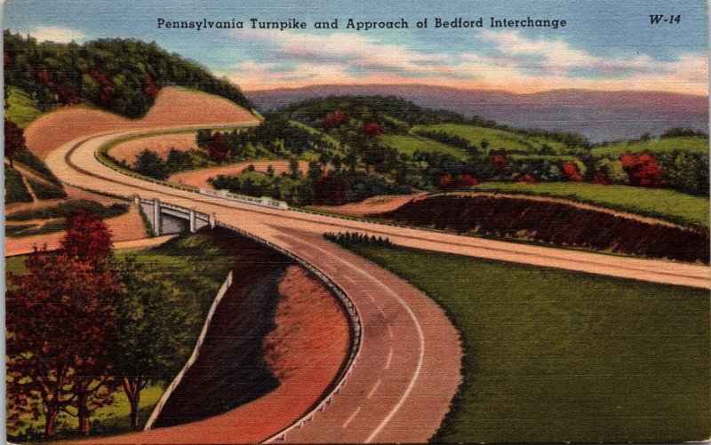 Vintage Postcard Pennsylvania Turnpike and Approach at Bedford