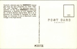 Vtg 1980s Pea Soup Andersen's Restaurant Santa Nella Carlsbad CA Postcard