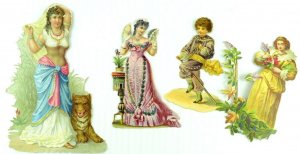 1880's-90's Lovely Die Cut Persian Fancy Ladies Victorian Cards Lot of 4 PD78