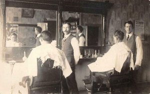 RPPC BARBER SHOP EXCURSION SOUTH PLAINS TEXAS LAND GRANTS REAL PHOTO POSTCARD