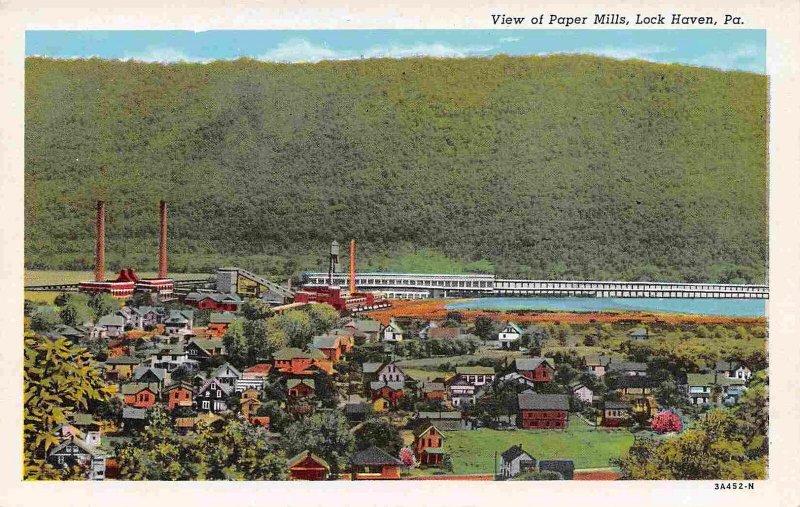 Paper Mills Panorama Lock Haven Pennsylvania 1940s linen postcard