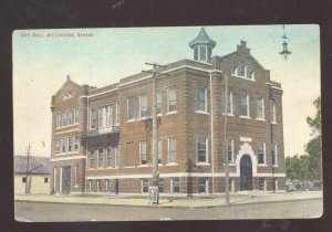 WELLINGTON KANSAS DOWNTOWN CITY HALL POLICE STATION VINTAGE POSTCARD 1911