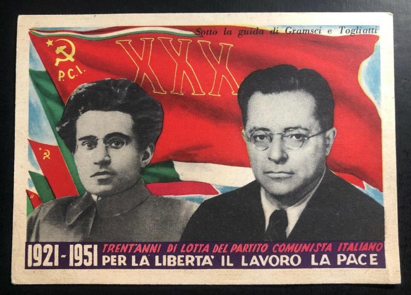 Mint Italy Picture Postcard Communist Party 1951 Advertising Gramsci & Toglatti