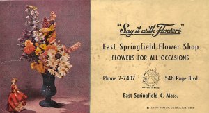 Approx. Size: 3.25 x 6.25 East Springfield flower shop East Springfield, Mass...