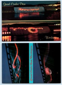 2 Postcards GRAND COULEE DAM, Washington WA ~ LASER LIGHT FANTASIES 4x6