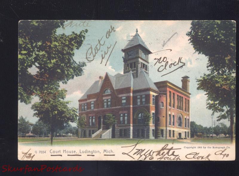 LUDINGTON MICHIGAN COUNTY COURT HOUSE ANTIQUE VINTAGE ROTOGRAPH POSTCARD