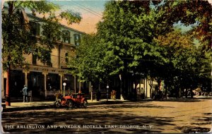 Postcard The Arlington and Worden Hotels in Lake George, New York