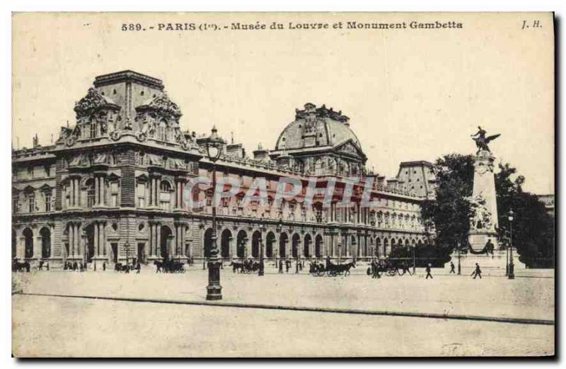 Old Postcard Paris 1st Louvre Museum and Monument Gambetta