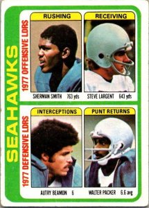 1978 Topps Football Card '77 Team Leaders Smith Largent Beamon Seahawks ...