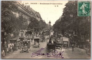 Paris - Boulevard Passionnieve Street View Horse Carriage Cars & Bldg. Postcard